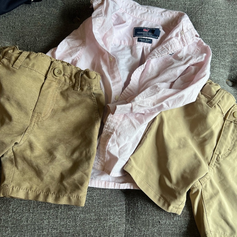 Vineyard Vines Boys' Pink Button-Down Shirt 2 pairs  shorts wranglers cat &jack